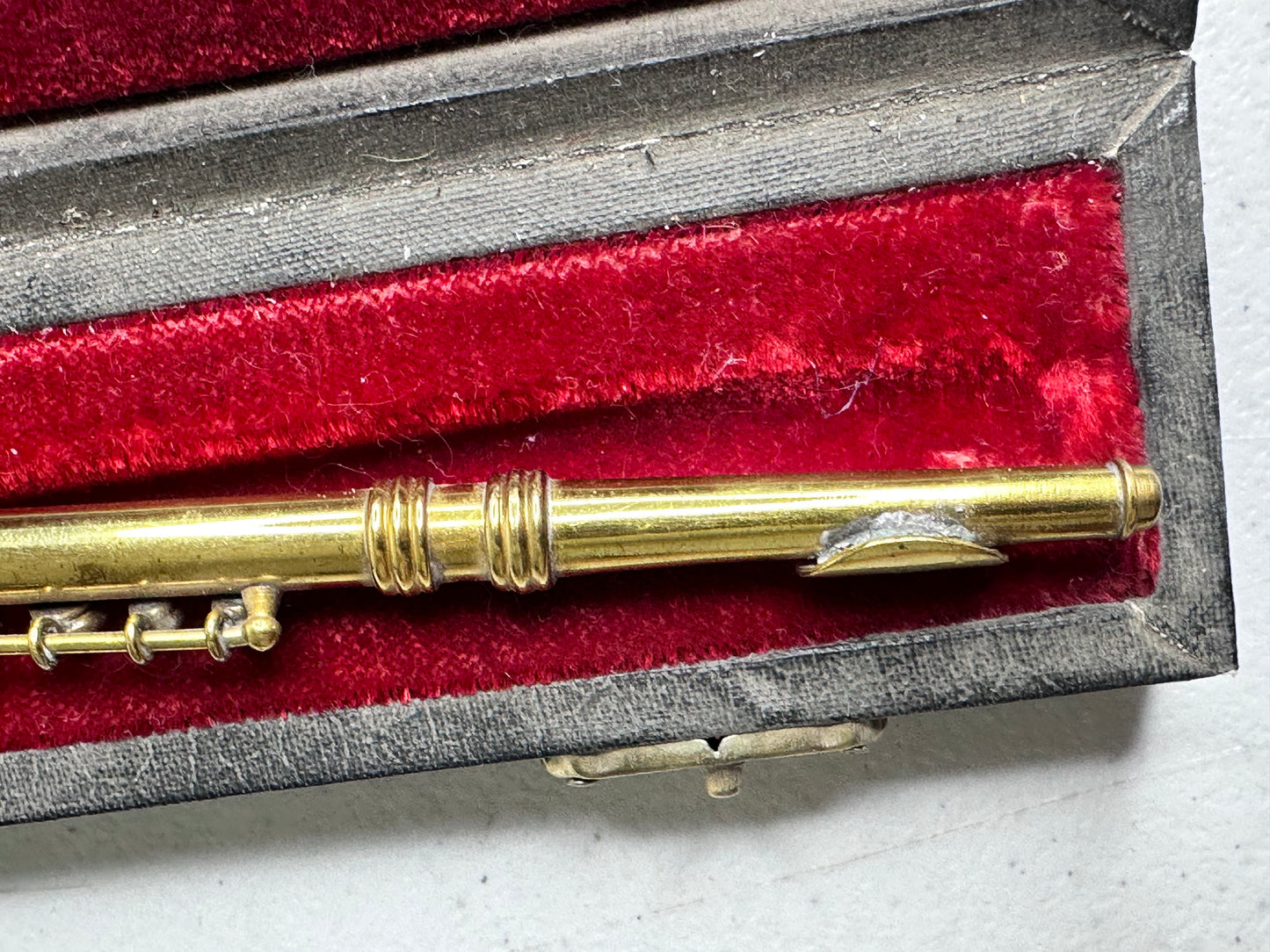 Vintage Solid Brass Miniature Flute with Case - Authentic Models Collectible