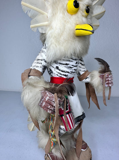 Handcrafted Snowy Owl Kachina Doll by Bakabi - Authentic Native American Collectible