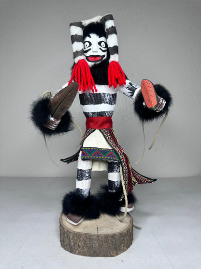 Authentic 15” Hano Clown Kachina Doll by Little Dove - Handcrafted Native American Art