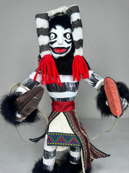 Authentic 15” Hano Clown Kachina Doll by Little Dove - Handcrafted Native American Art