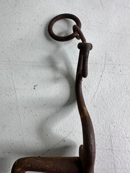 Antique 1880s Cast-Iron Horse Bit with Leather Straps - Vintage Equestrian Collectible