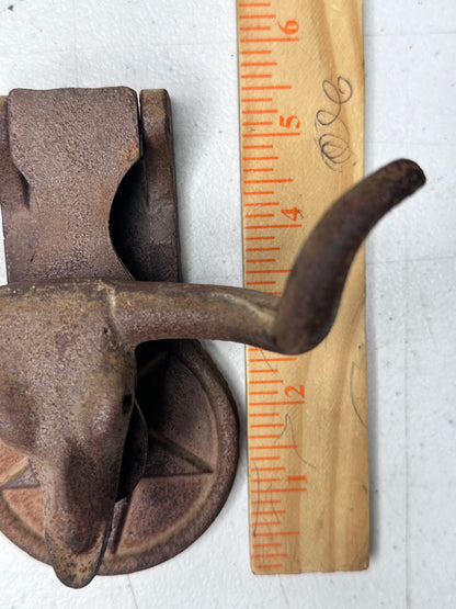 Vintage Longhorn Steer Lone Star Cast Iron Door Knocker - Rustic Western Decor